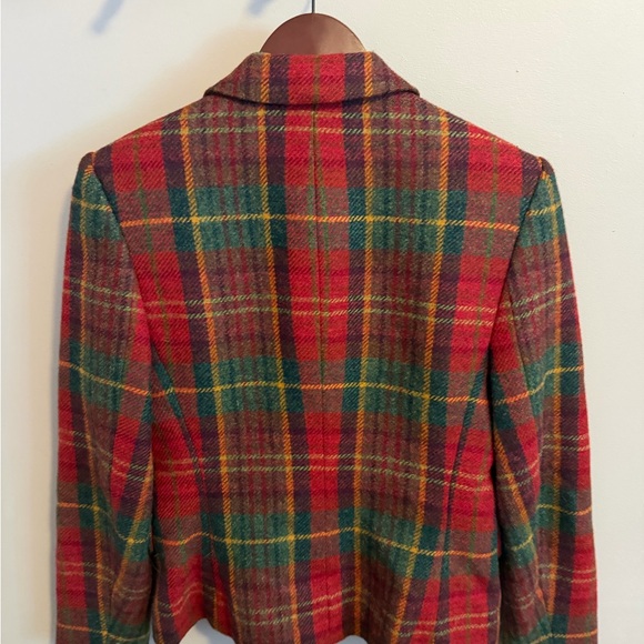 VTG Jones New York Petite Wool Plaid Blazer Jacket Red Green 6P Made in Canada - Picture 2 of 5